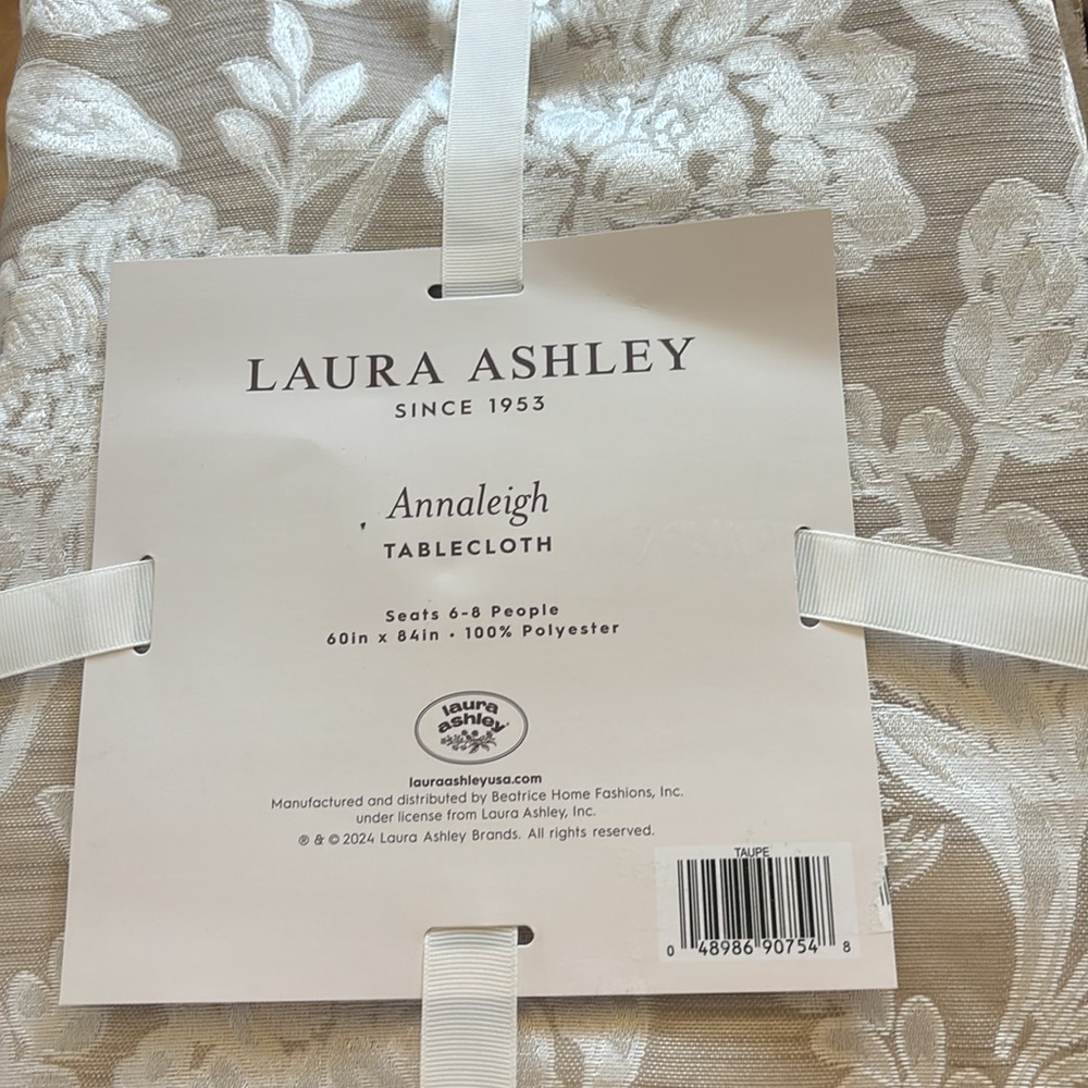 Laura Ashley Annaleigh Tablecloth Jacquard Fabric,Wrinkle Resistant 60"x84"Taupe